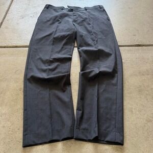 36x30 Grey Straight Wide Leg Pleated Dress Pants Y2K Grunge 2000s Vintage